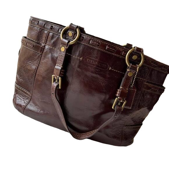 Authentic Coach Patent Mahogany Brown Leather Purse - Picture 1 of 7